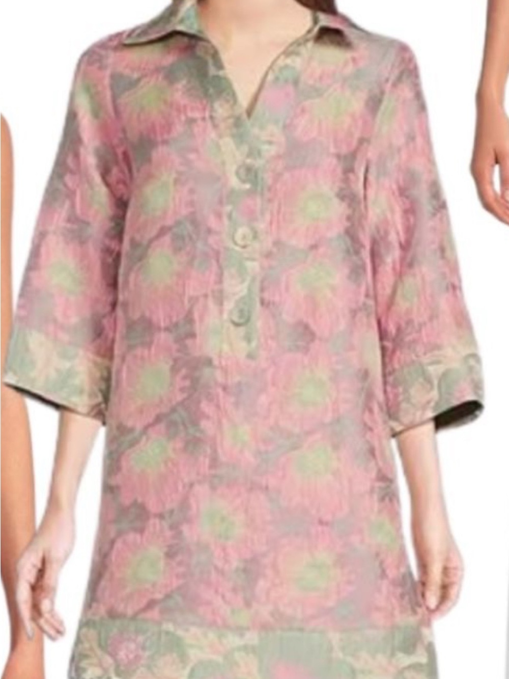 Pink and Green Floral Mini Dress with Collar